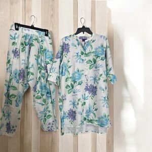 Floral Blue and Green Two-Piece Set